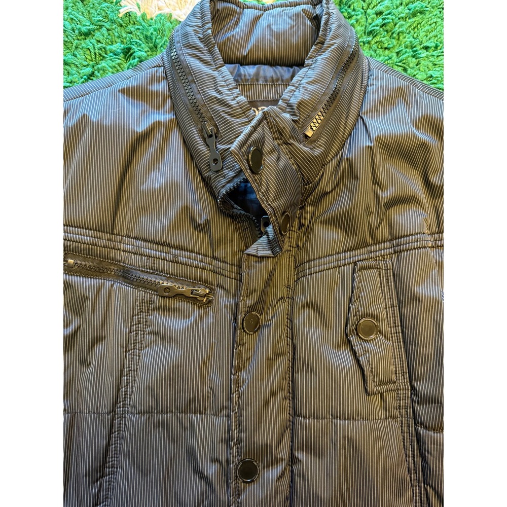 Unbranded Pinstripe Puffer Vest Mens Large Black Grey Excellent Quilted Zip Up - Picture 9 of 12